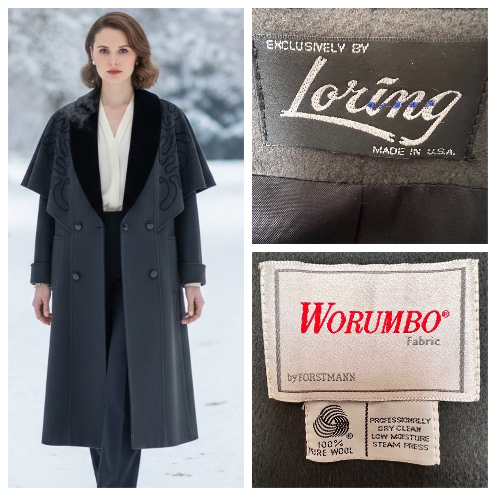 Vtg 80's Loring Worumbo‎ Forstmann Wool Coat Grey Velvet Capelet Old Money M USA